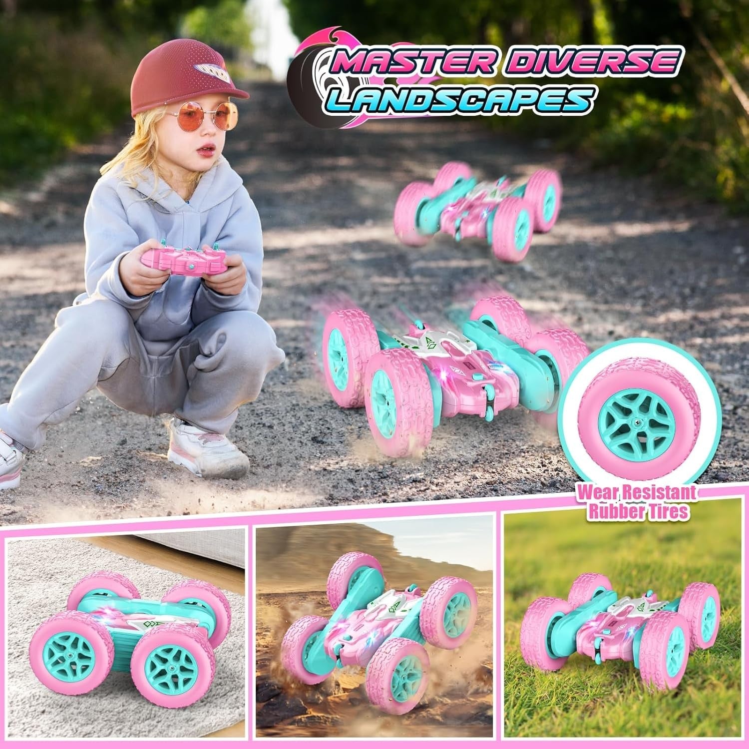 Pink 360° Flip RC Stunt Car for Girls | 2.4GHz Remote Control Off-Road Vehicle