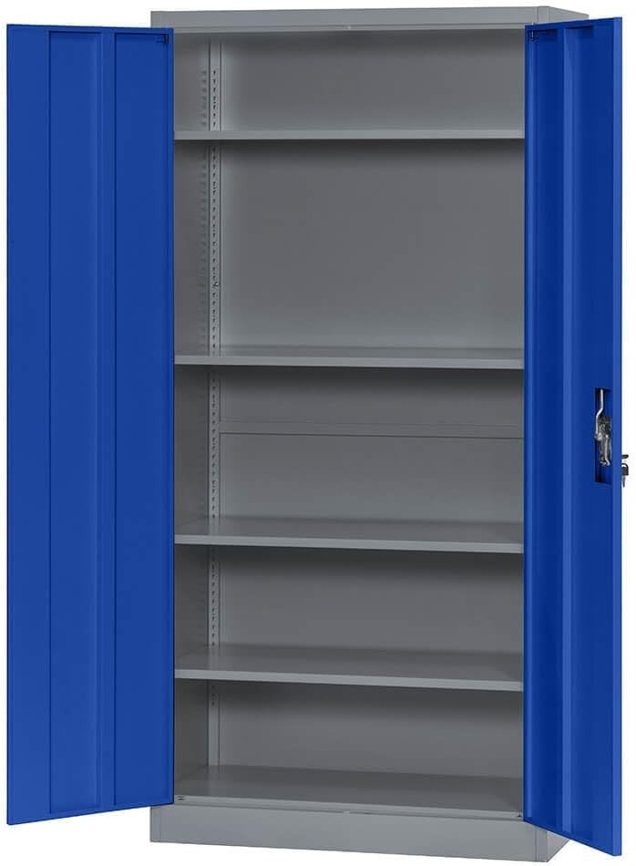 Heavy Duty Metal Storage Cabinet Lockable 4 Shelves PPE Office Garage Safe