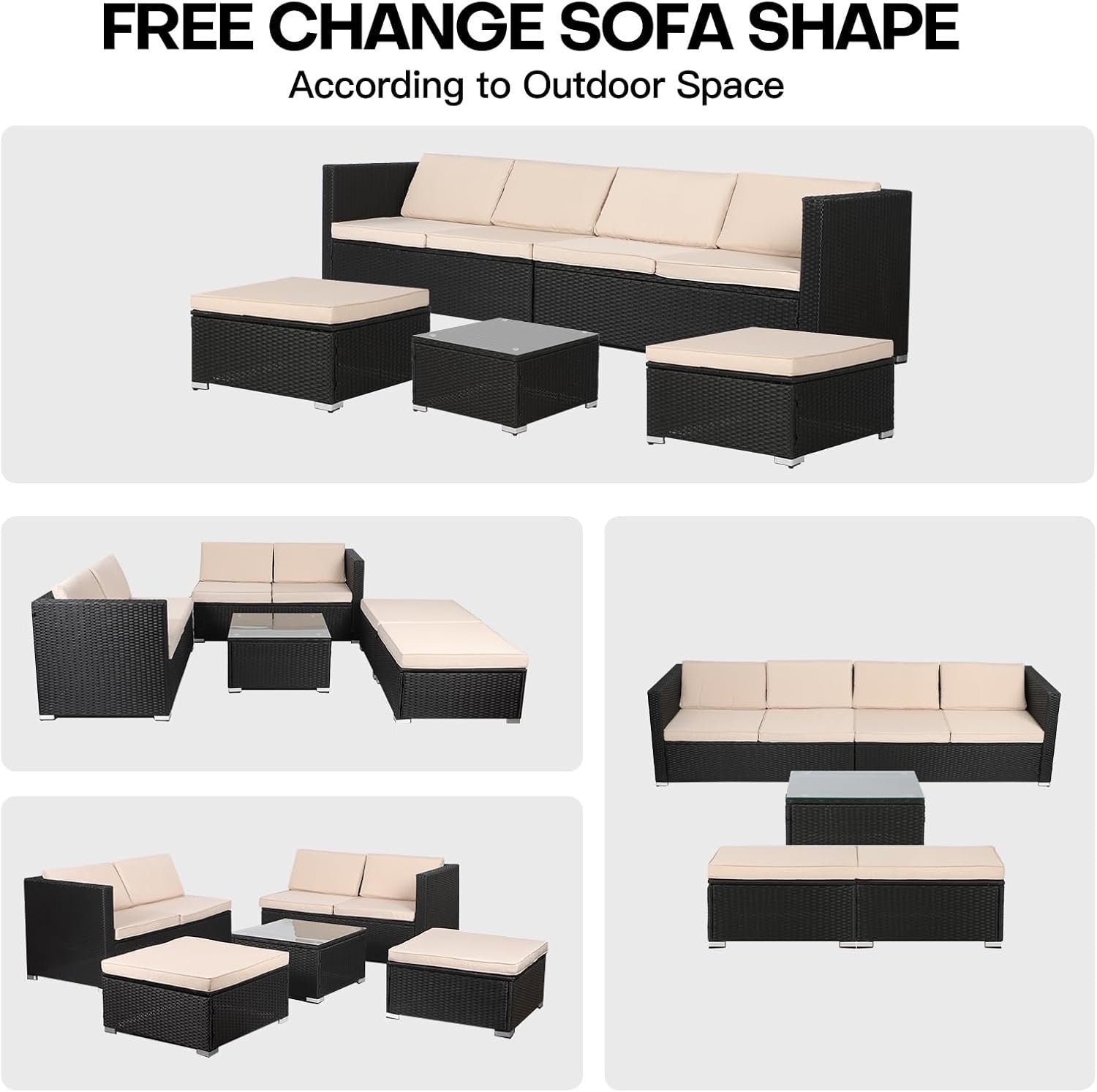 6 Seater Rattan Garden Sofa Set | Modular Outdoor Patio Lounge with Table