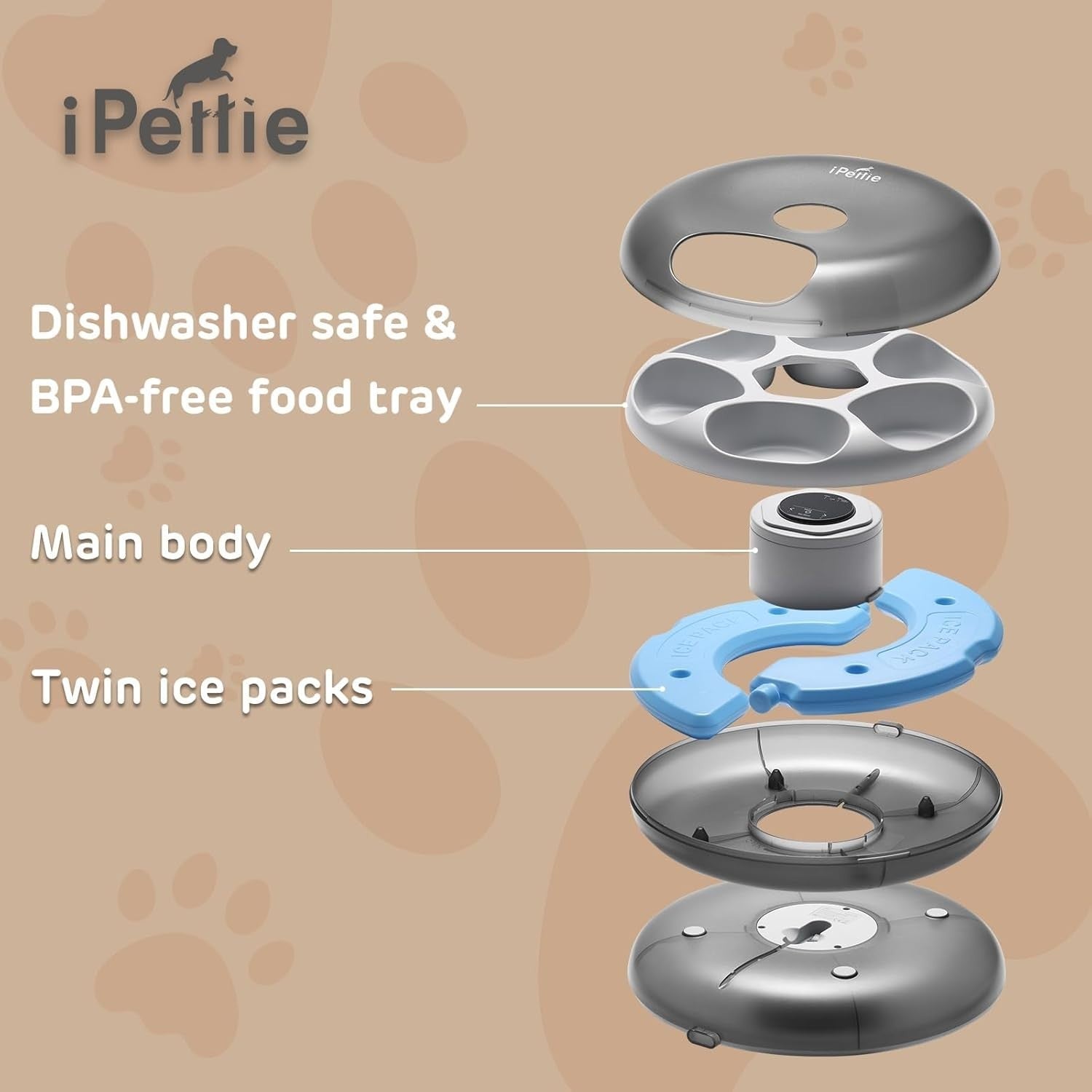 Automatic Pet Feeder 6 Meal Cordless Wet Dry Food Timer Ice Pack Tray