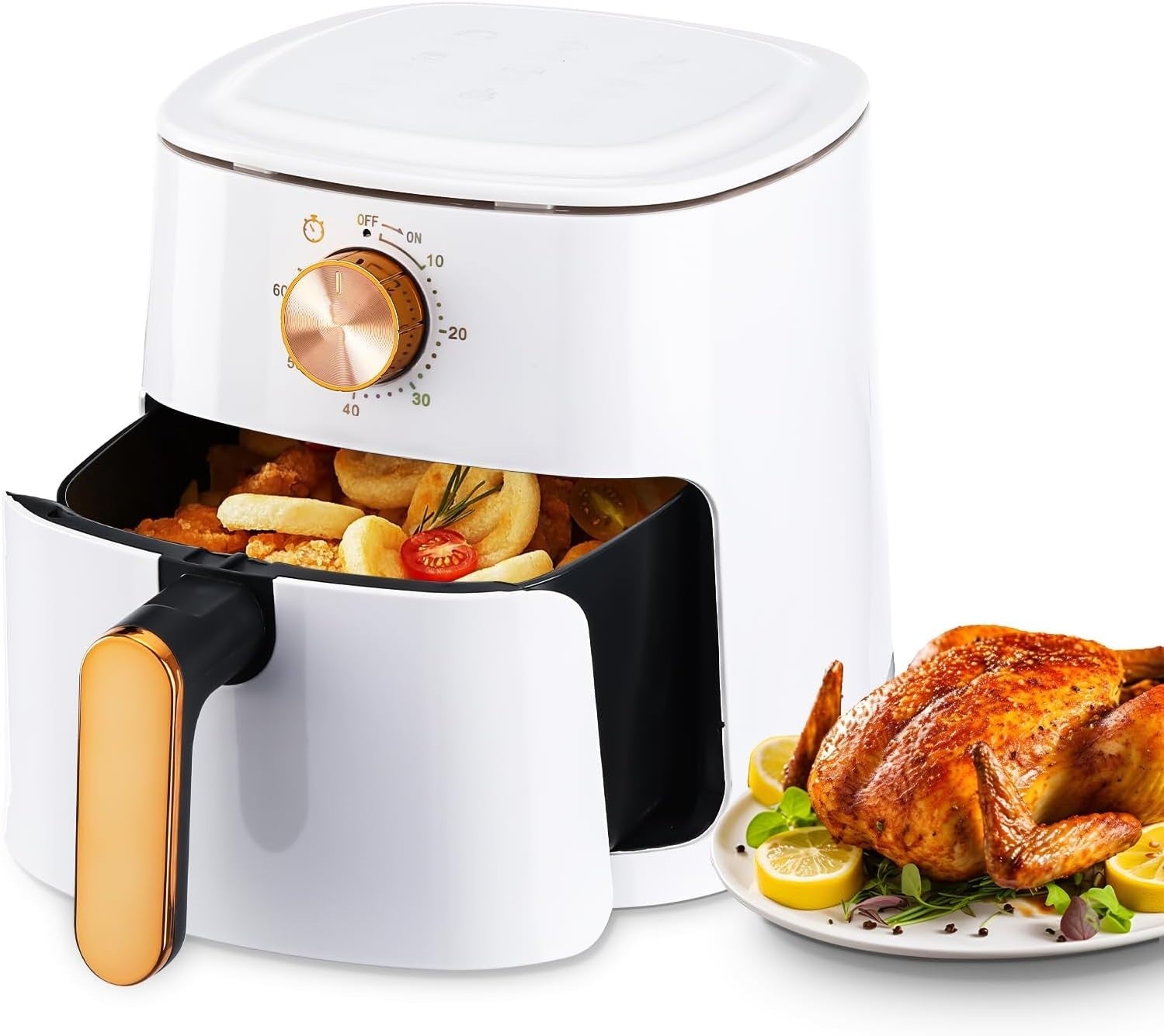4L Air Fryer 1800W Rapid Air 60min Timer 200°C 9in1 Knob White