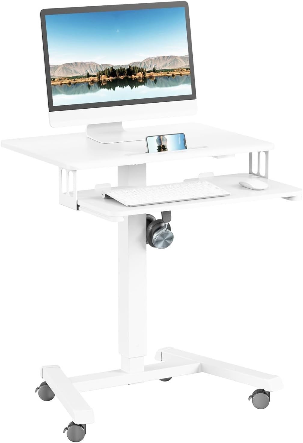Compact Adjustable Standing Desk 65x45cm Two-Tier Mobile Workstation White