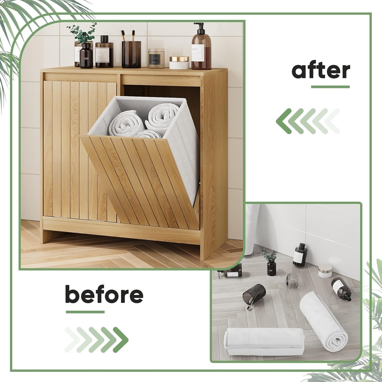 Double Tilt Out Laundry Cabinet with 2 Baskets Wooden Bathroom Storage