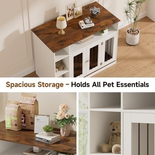 Wooden Dog Crate Furniture White – Lockable Medium Pet Kennel Cabinet