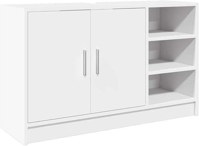 White Under Sink Bathroom Cabinet 90cm Modern Vanity Storage Unit with Shelves