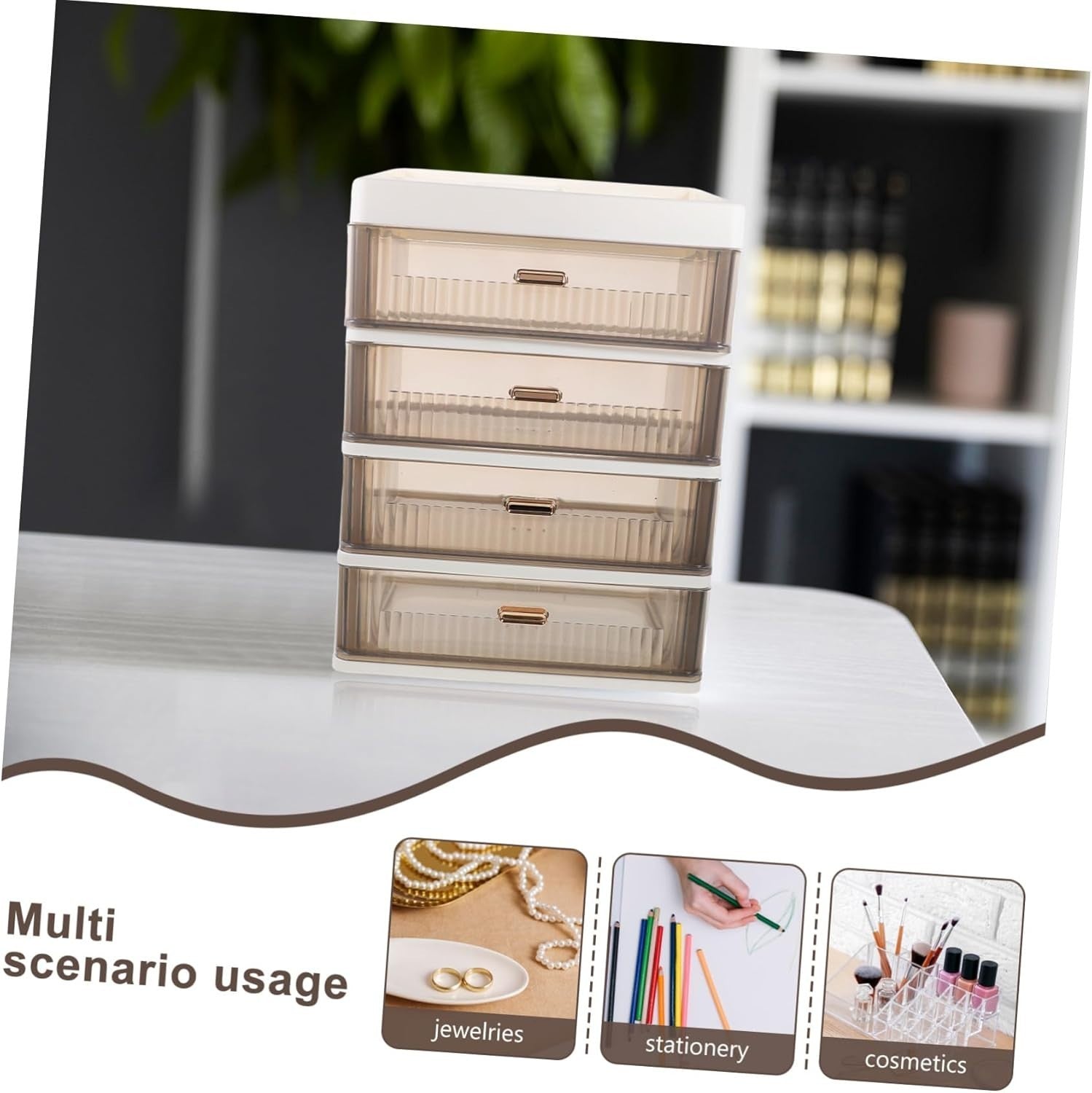 White Desk Organizer 4-Layer Drawers Multi-Use Makeup & Office Storage