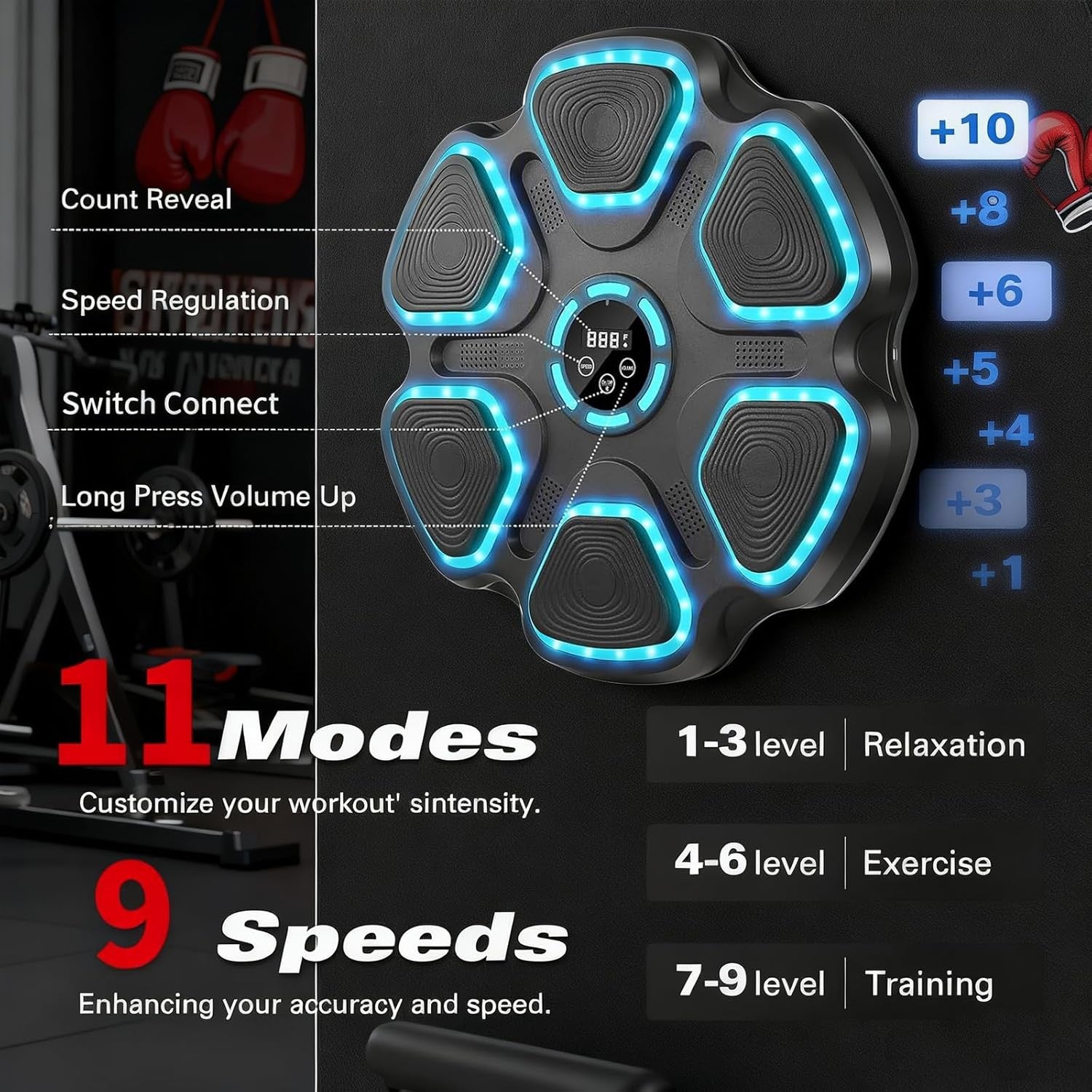 Music Boxing Machine LED Punch Pad Bluetooth Mounted Home Fitness