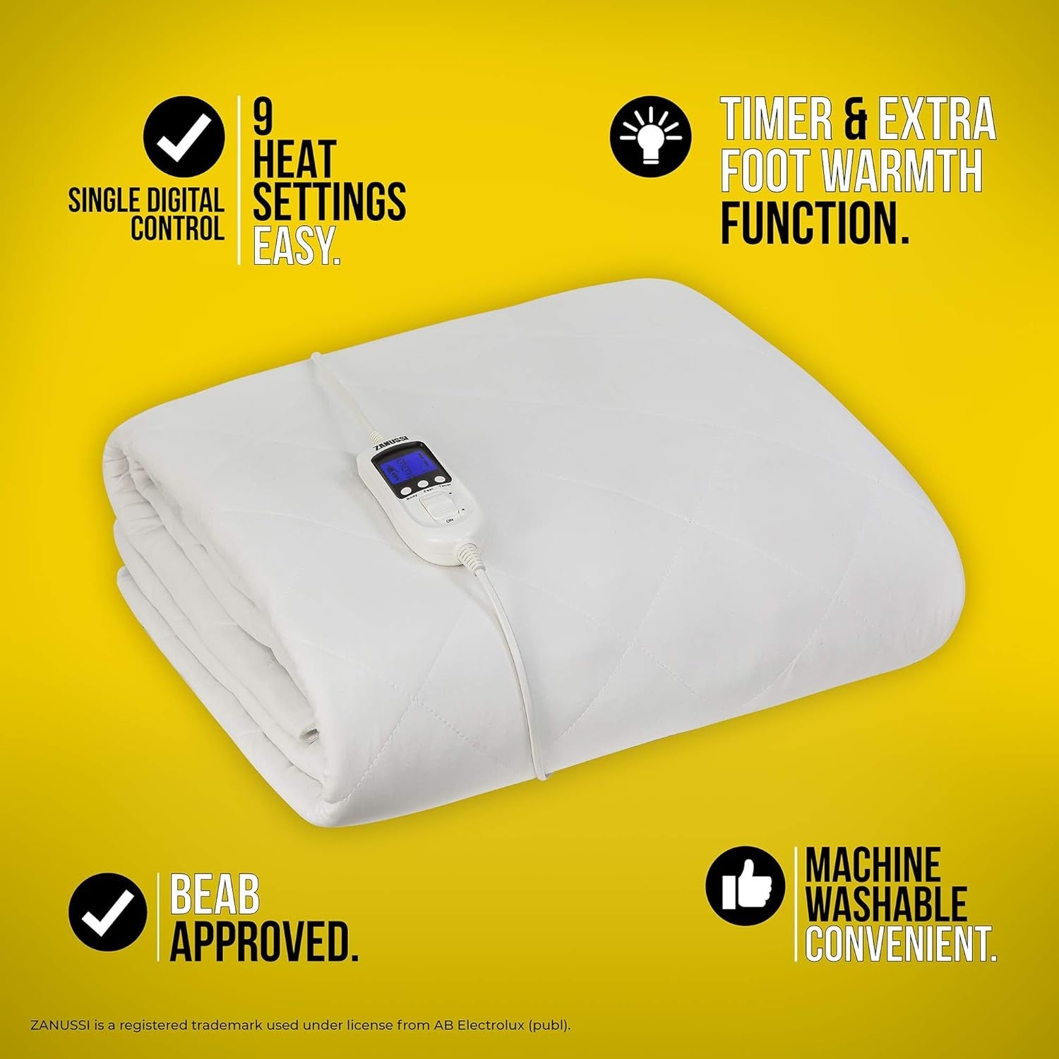 Single Electric Heated Mattress Protector 9 Heat Settings Washable Safe