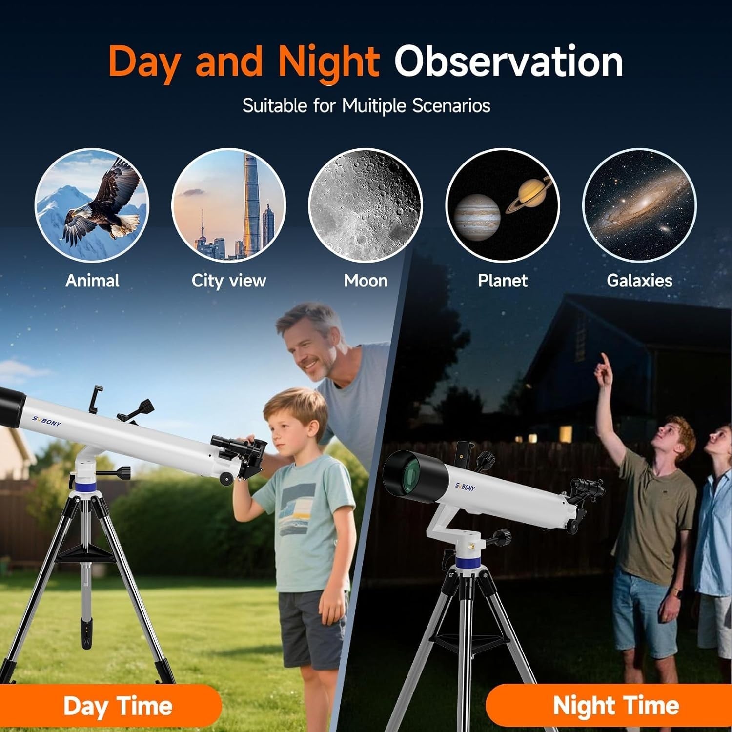 90mm Refractor Telescope 800mm AZ Mount PL10 K25 Barlow Moon Filter