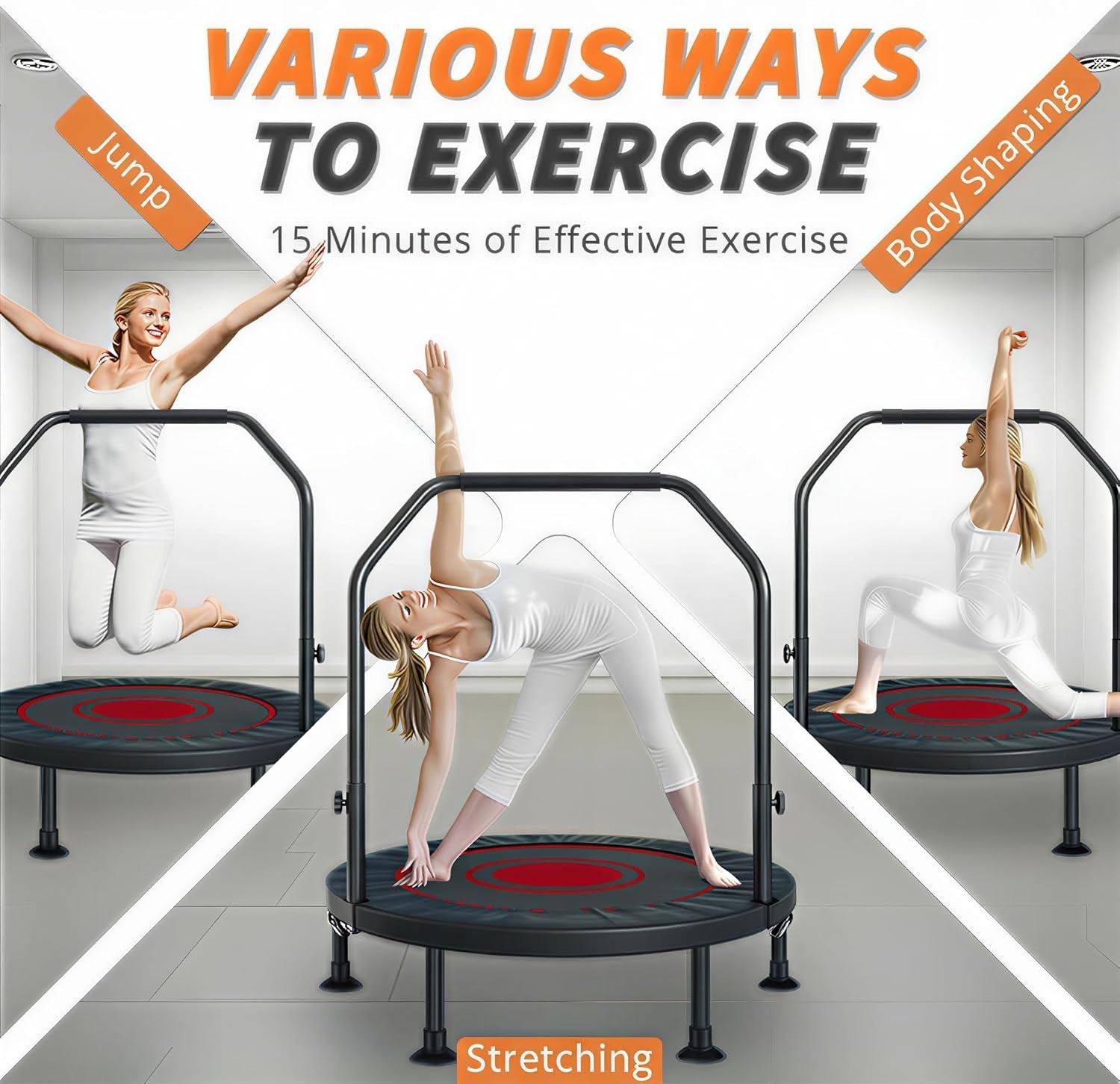 40in Foldable Fitness Rebounder Adjustable Handle Bands Indoor