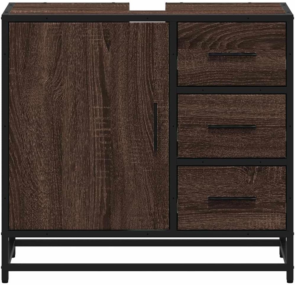 Brown Oak Bathroom Sink Cabinet Industrial Vanity Storage Unit 65x33x60cm