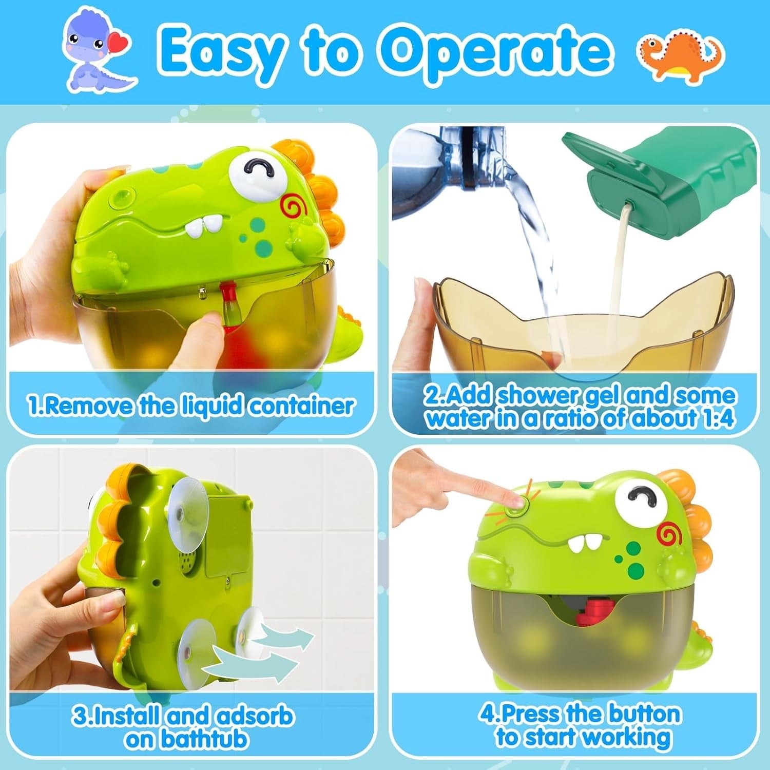 3 in 1 Dinosaur Bath Toy Bubble Machine Fishing Set