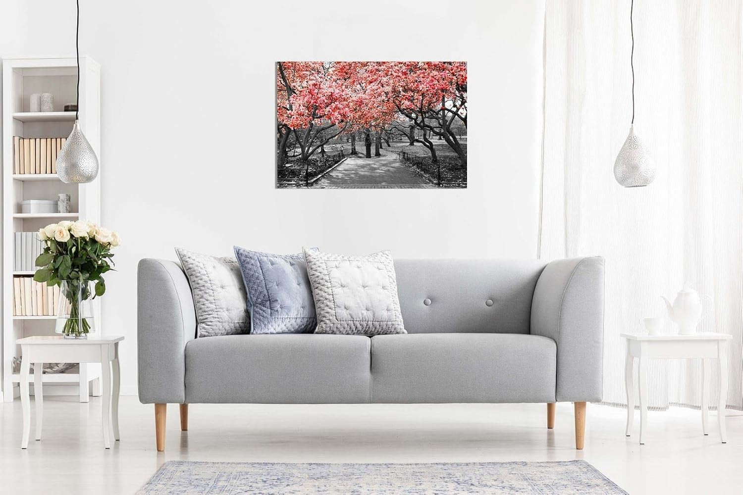 Black White Red Blossom Canvas Wall Art Small Modern Home Decor Print