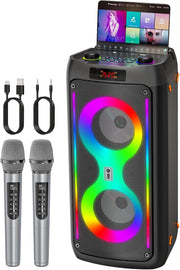 Karaoke Machine with 2 Wireless Mics Bluetooth LED