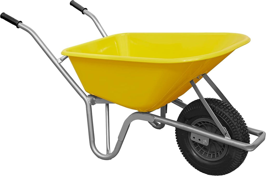 100L Pneumatic Wheelbarrow – Yellow Heavy Duty Alloy Steel Garden Cart 120kg