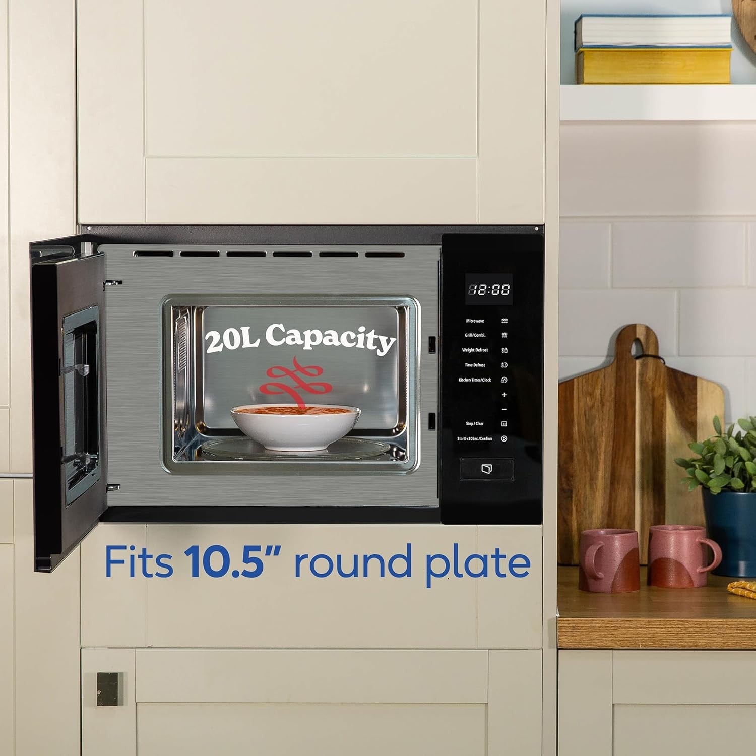 20L Touch Control Built-In Digital Microwave with Grill 8 Auto Menus Black
