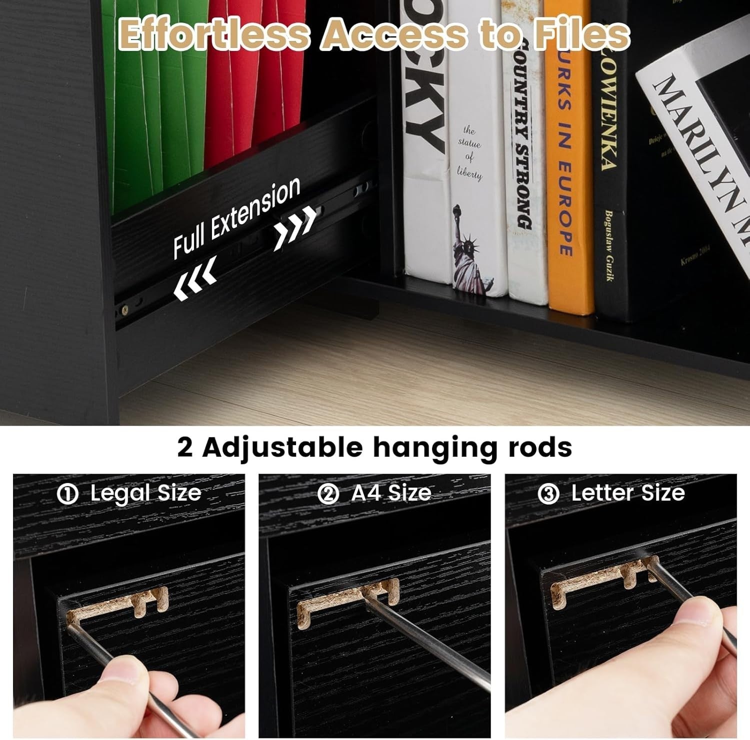 Lateral Mobile Filing Cabinet 3 Drawer A4 Printer Stand Black