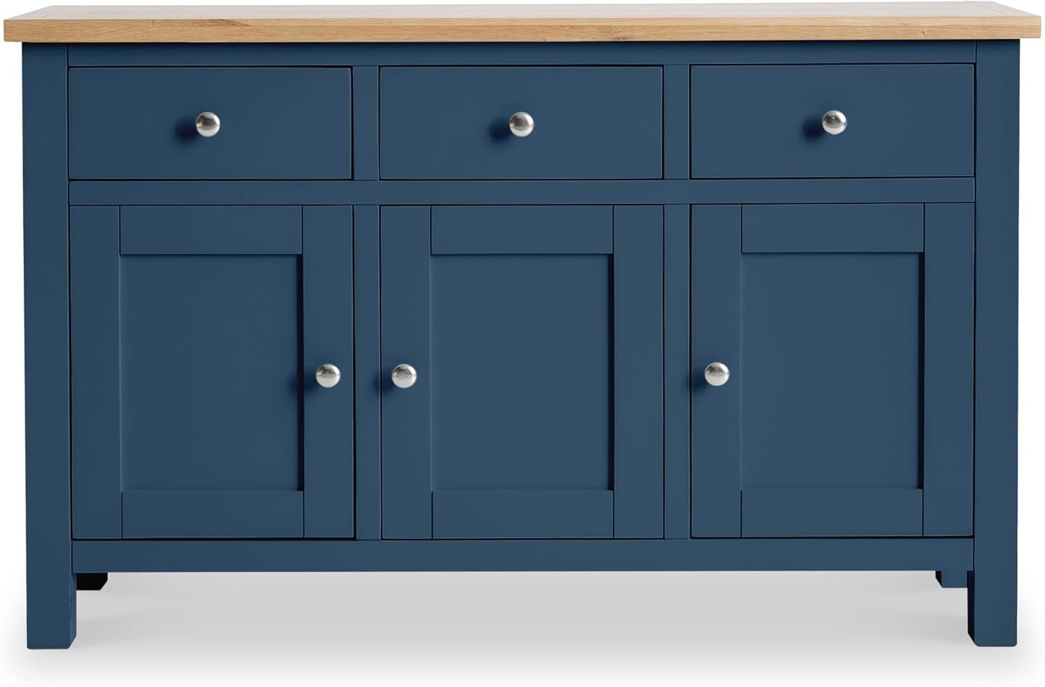 Navy Blue Sideboard Oak Top 3 Drawer Cupboard Cabinet for Living Room