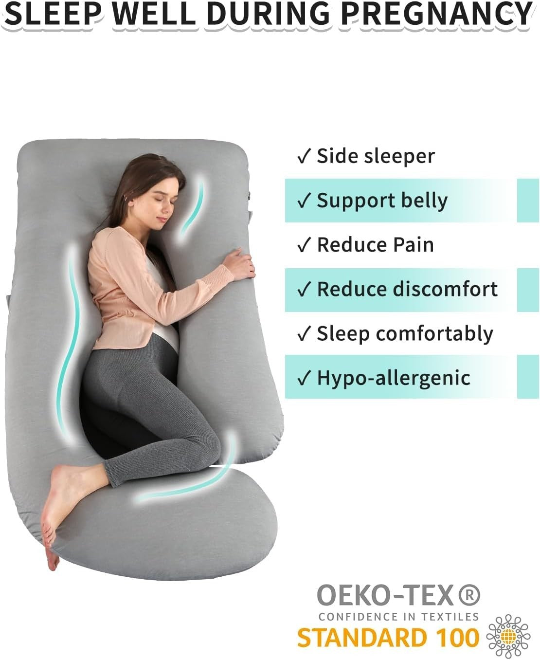 Cooling Pregnancy Pillow Full Body Support Side Sleeper Back Belly Legs