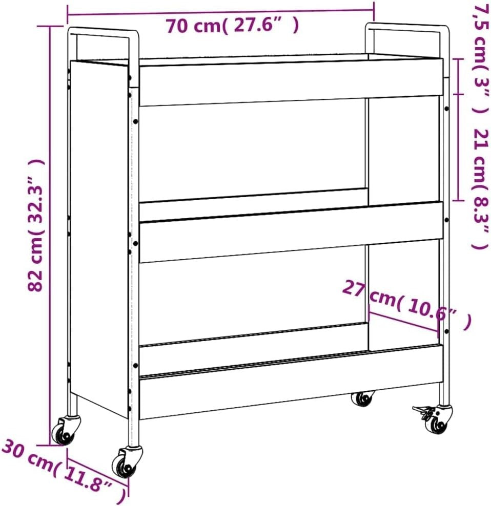Sonoma Oak Rolling Kitchen Trolley 70cm Storage Cart