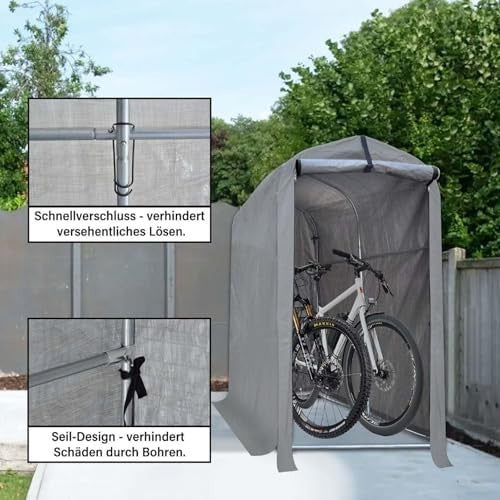 Outdoor Bike Storage Shed Tent Waterproof PE Shelter with Steel Frame Grey