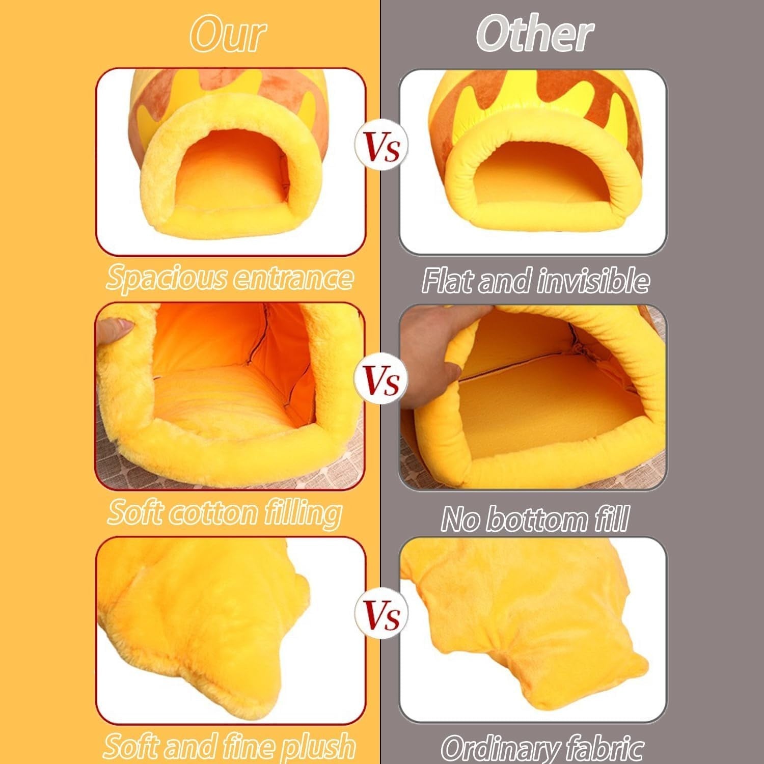 Honey Pot Cat Cave Bed Soft Plush Pet Nest w Washable Cushion