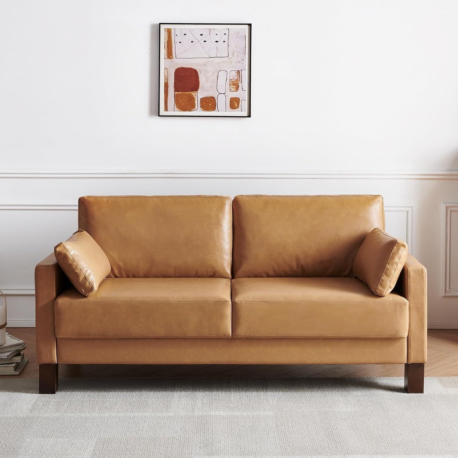 Leather Loveseat Sofa 2-3 Seater Leather Tan 66 Modern Couch for Lounge Office