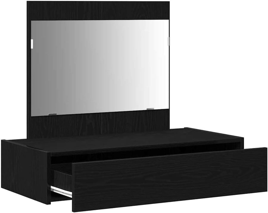 Wall-Mounted Vanity Dressing Table Mirror & 1 Drawer Cabinet Storage Black Oak
