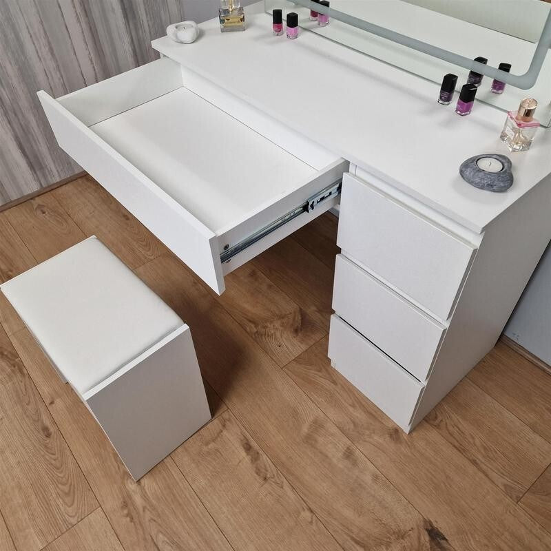 LED Vanity Dressing Table with Mirror & Stool, Makeup Desk w/ Drawers
