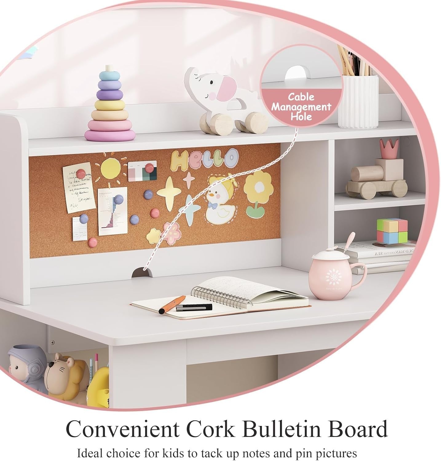 Kids Study Desk & Chair Wooden Table w/ Storage Shelf Drawer Cabinet White
