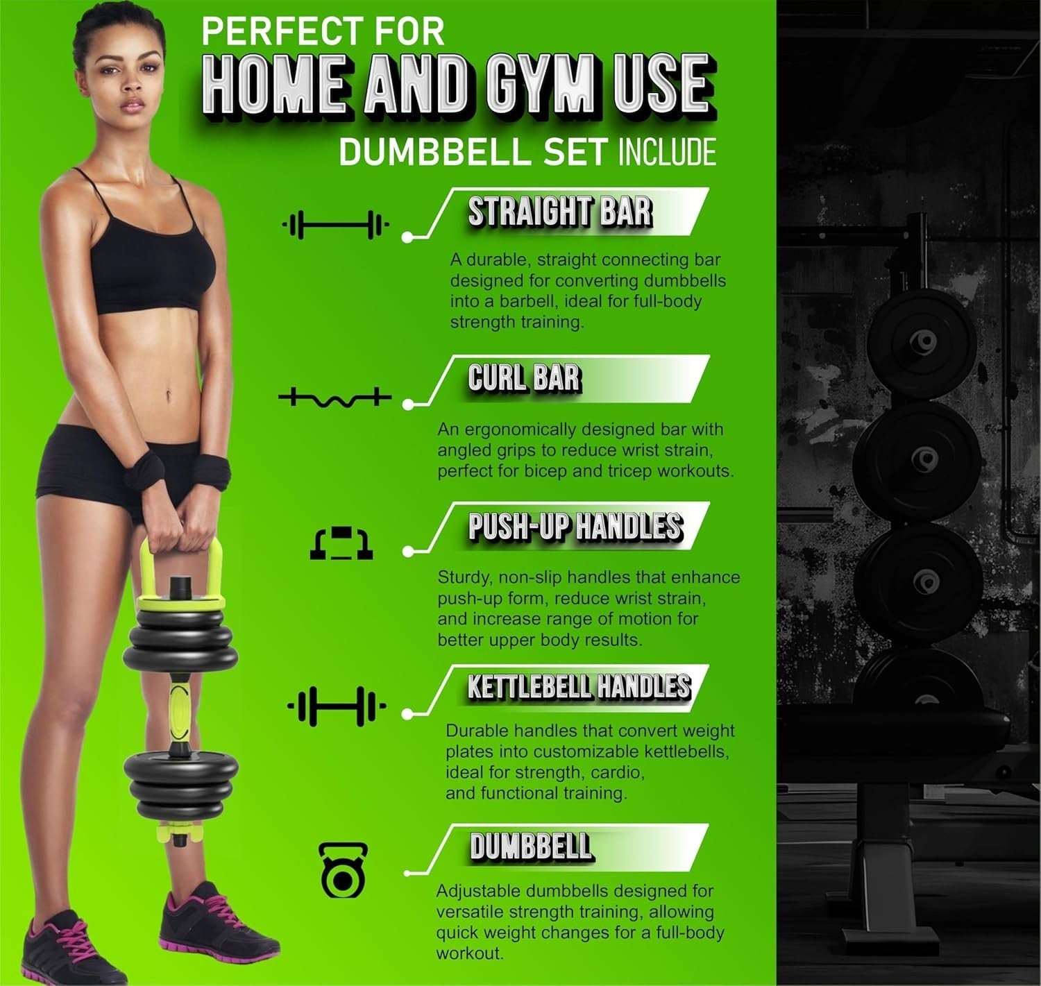 6-in-1 Adjustable Dumbbell Barbell Set 20kg or 40kg Home Gym Kit