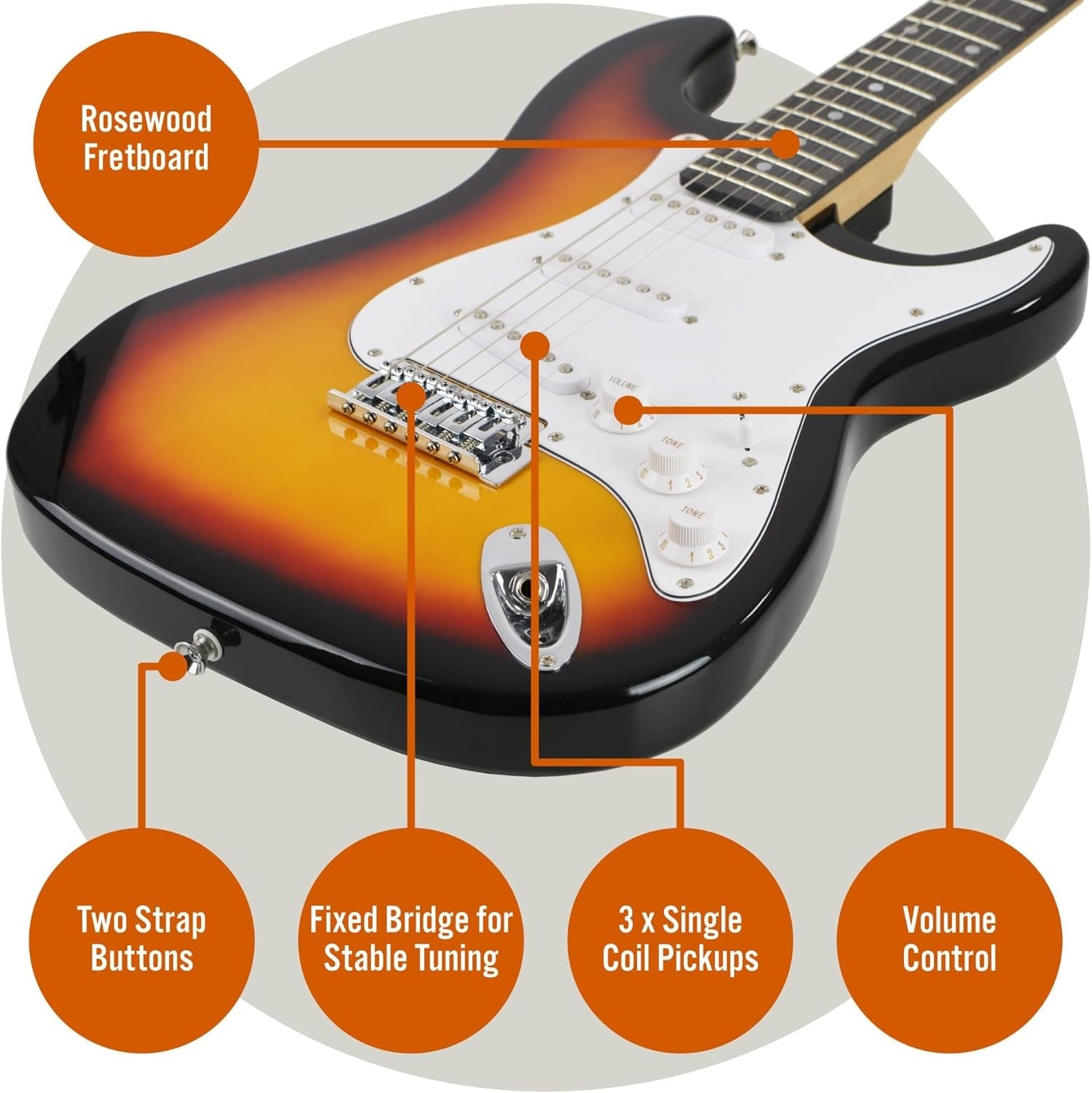 Full Size 4/4 Electric Guitar Kit with Amp Stand & Bag Sunburst