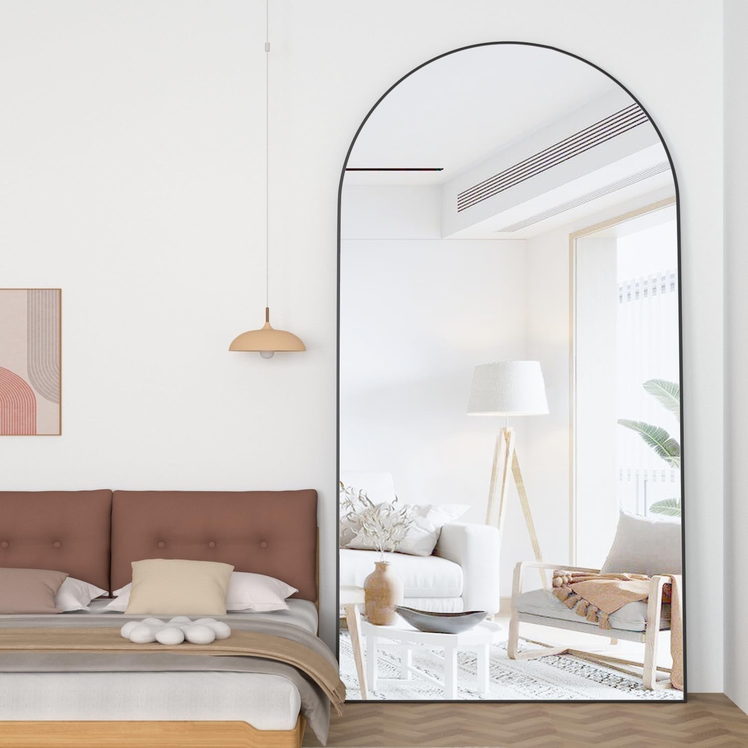 Oversized Arched Full Length Mirror 198x96cm Black Frame Floor Wall Lean