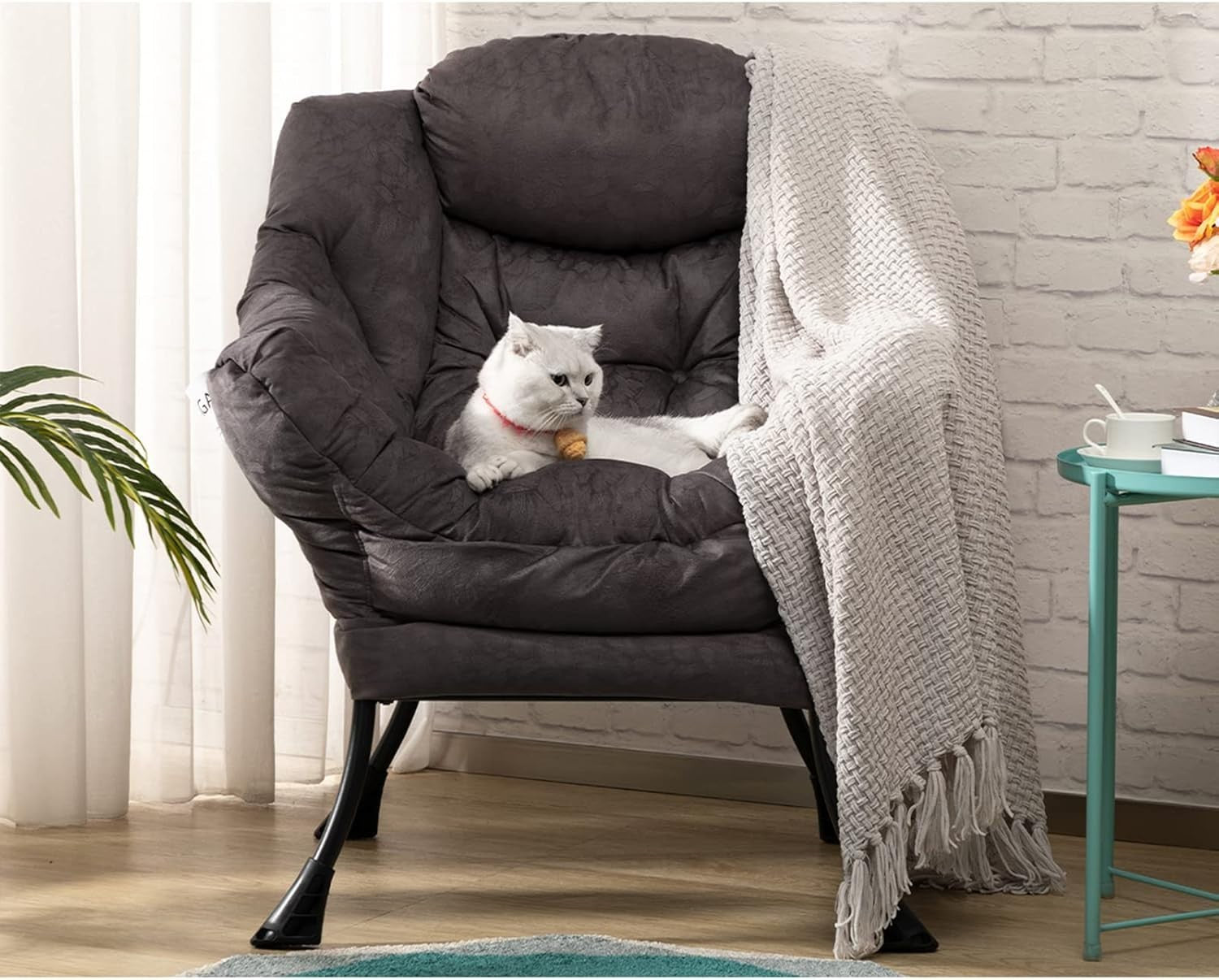 Grey Brown Velvet Armchair Lounge Chair Reading Chair Living Room Sofa Accent