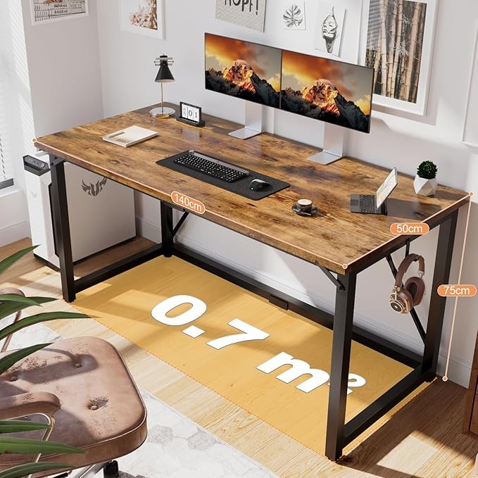 Home Office Computer Desk Industrial Style Study Table Metal Frame 140x50cm