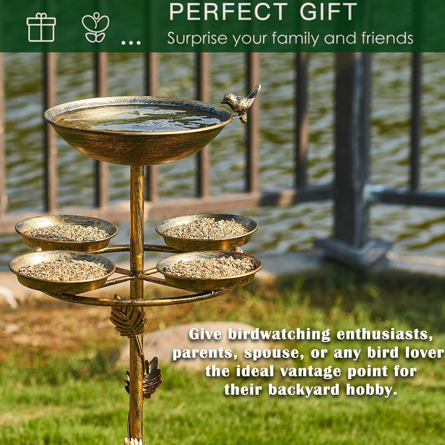 43” Metal Bird Bath with 4 Trays | Garden Outdoor Feeder Stand Vintage Yard Deco