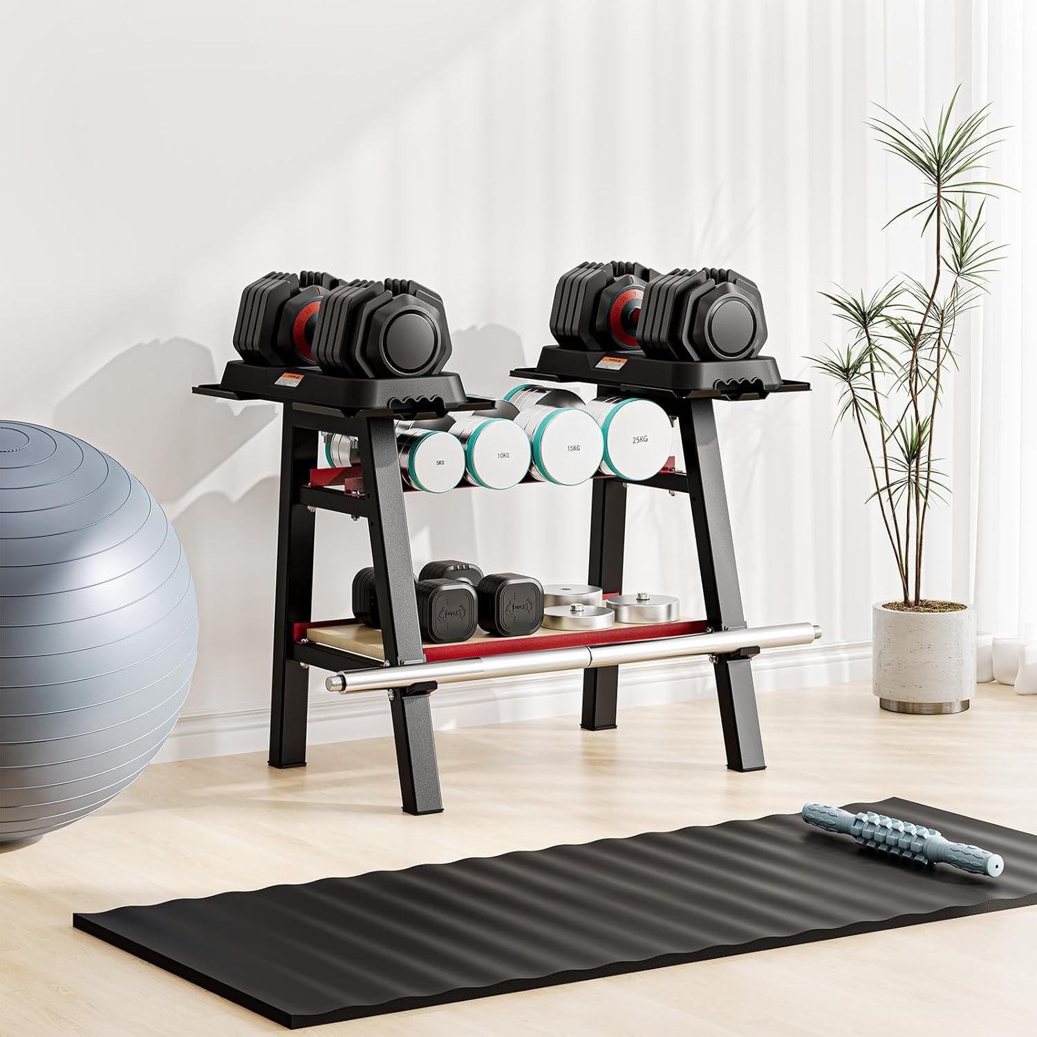 Heavy Duty Dumbbell Rack Steel A-Frame 300kg Capacity Adjustable Home Gym