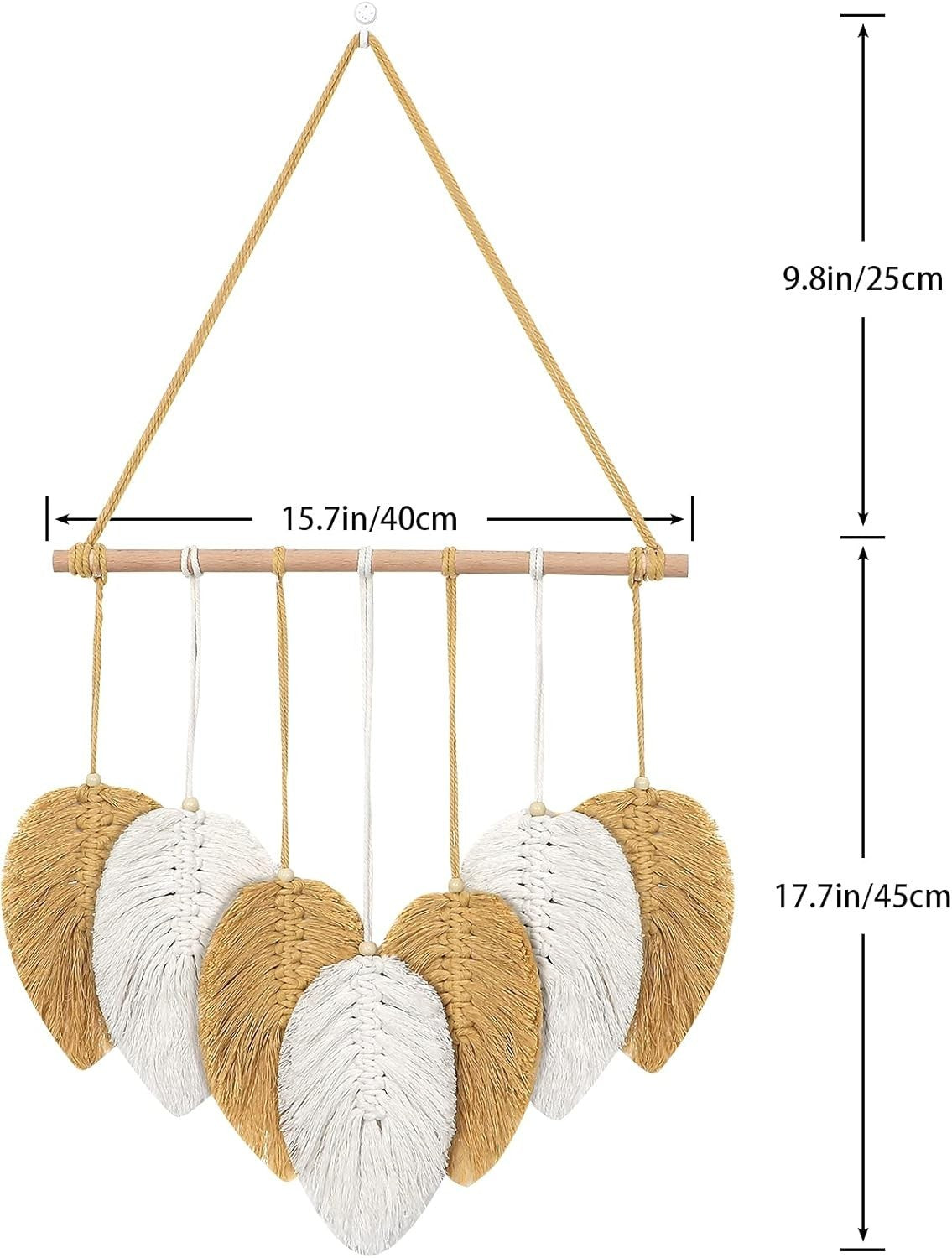 Yellow Macrame Wall Hanging Boho Leaf Feather Tapestry 40x45cm