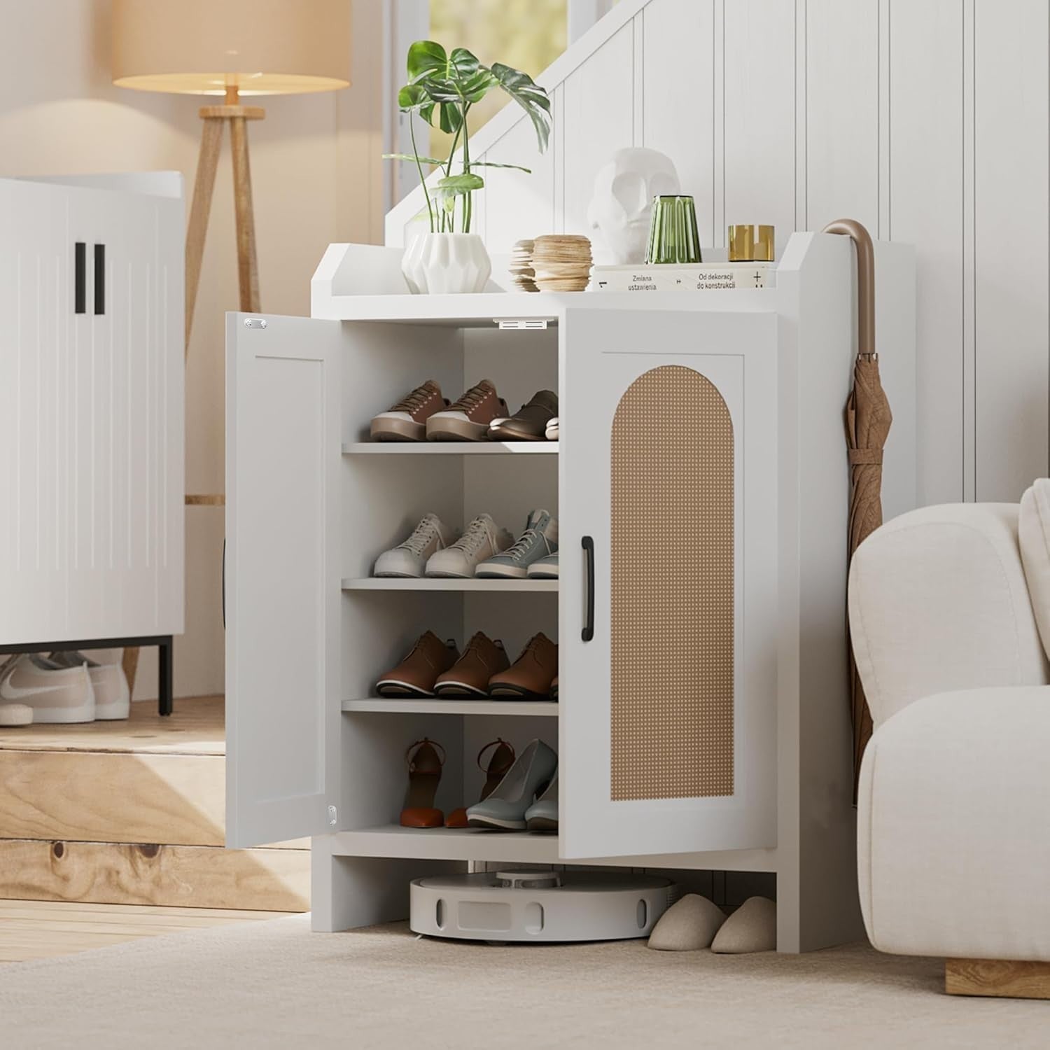 5-Layer Rattan Shoe Cabinet with Adjustable Shelves Sturdy Storage 68x38x88cm