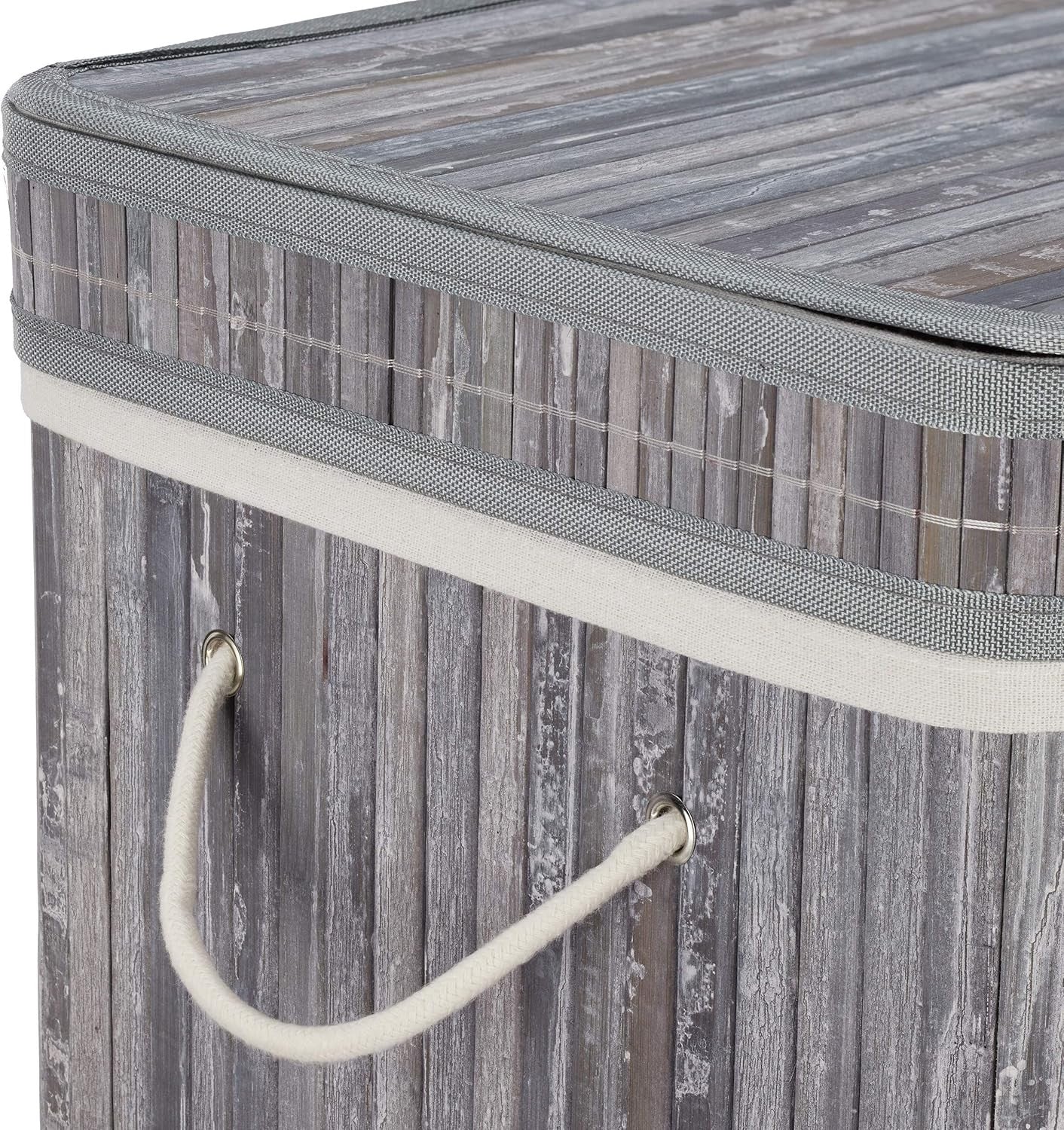 70L Bamboo Laundry Hamper Square Pop-Up Basket with Lid & Handles Foldable