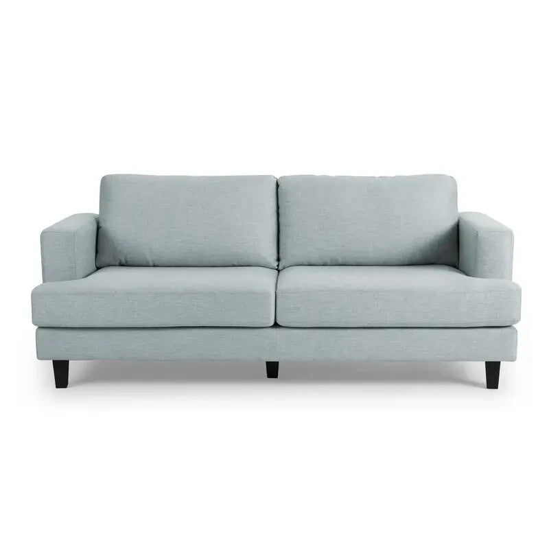 Pale Blue 3 Seater Linen Sofa Modern Fabric Couch with Cushions & Arms