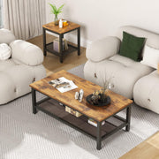 3-Piece Industrial Coffee Table Set – Rustic Wood & Metal Frame, Storage