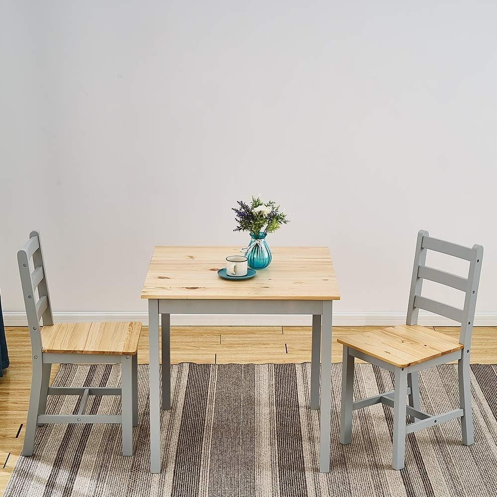Grey Wooden Dining Table & 2 Chairs - Compact Kitchen Dining Set, 75x75x73cm