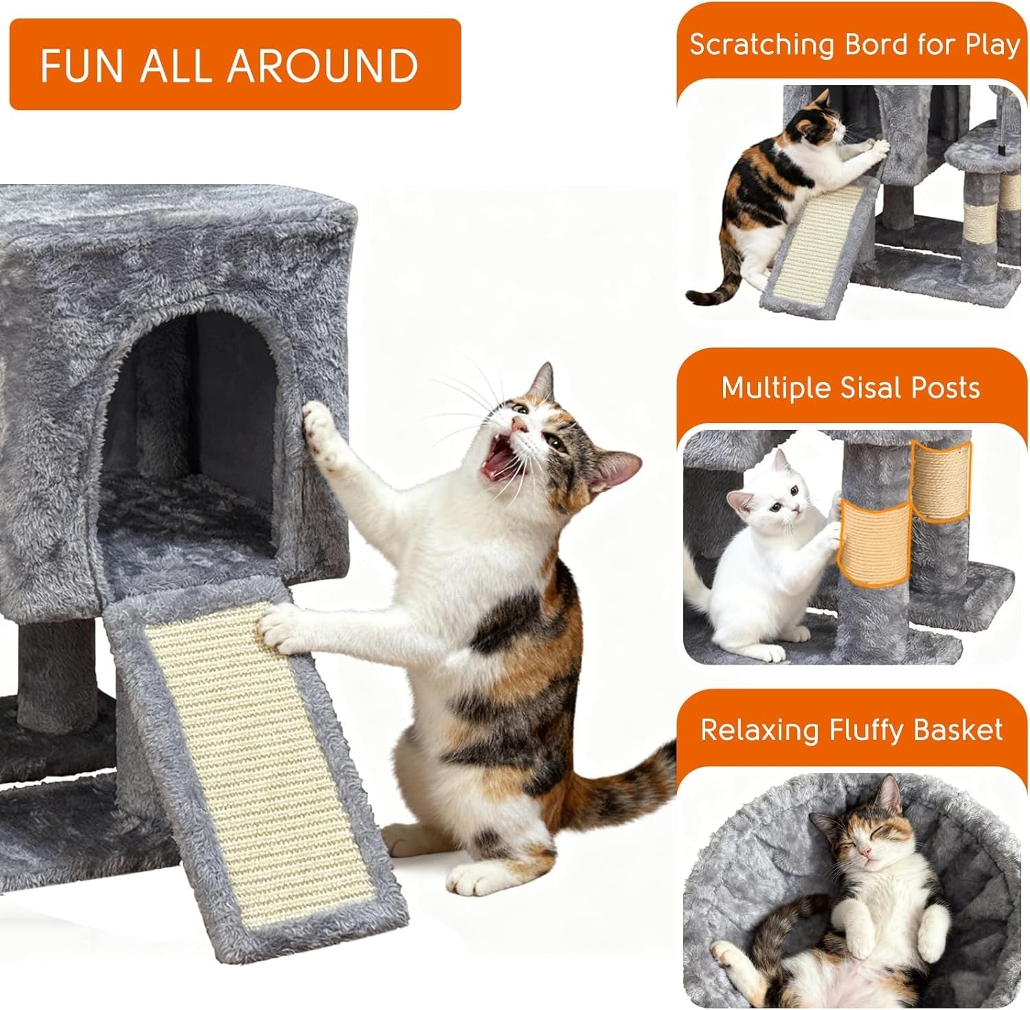 Cat Tree Tower Indoor with Hammock Condo Sisal Scratching Posts Play Centre