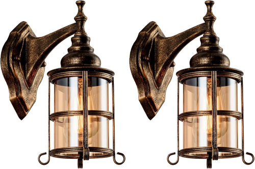Rustic Outdoor Wall Lights 2 Pack Amber Glass Waterproof Sconce Porch
