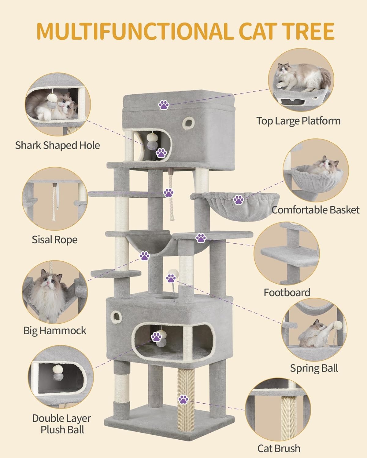 178cm Tall Cat Tree Tower Multi-Level Scratching Posts Condos