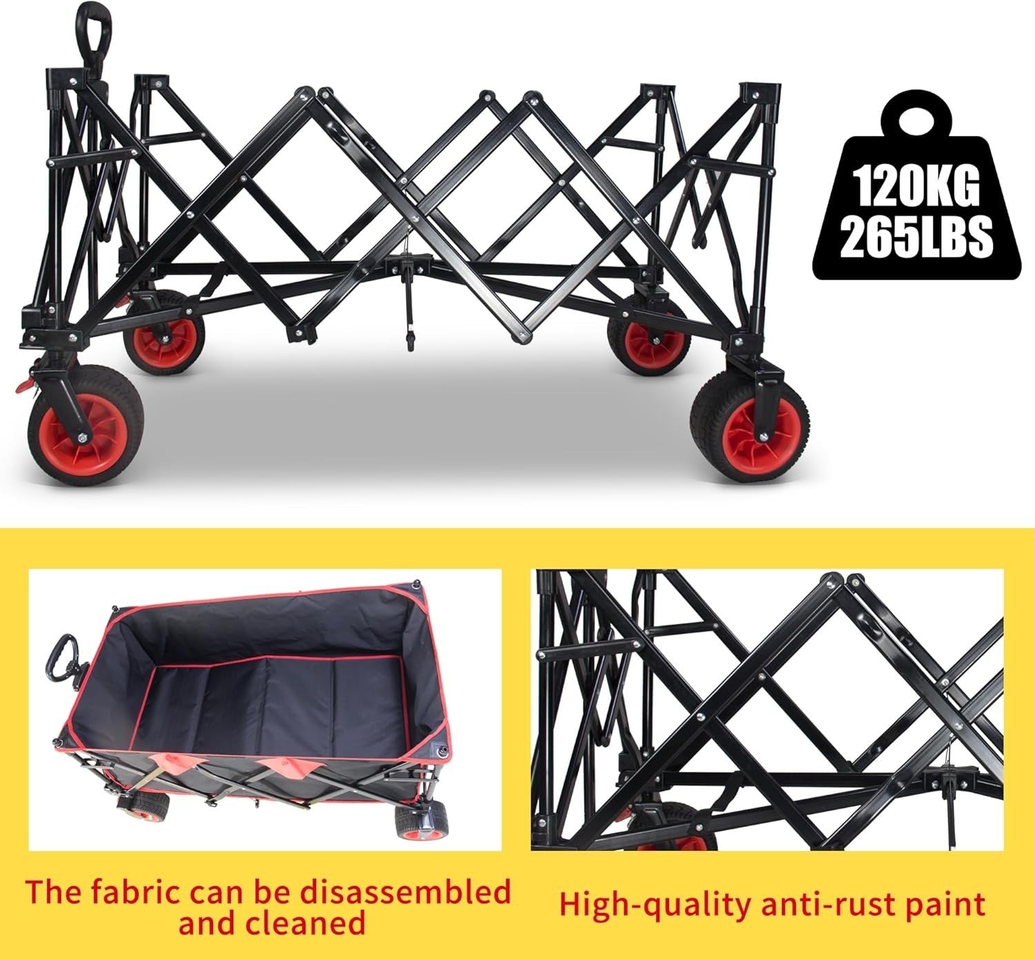 XL Collapsible Wagon 445L Heavy Duty Cart w/ Canopy Brakes All-Terrain Wheels