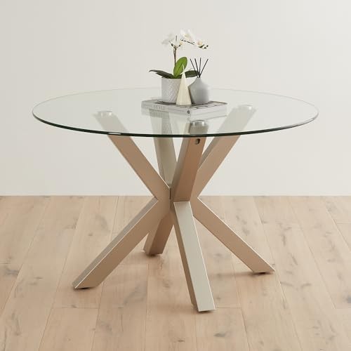 120cm Round Glass Dining Table Modern Grey with Starburst Metal Legs
