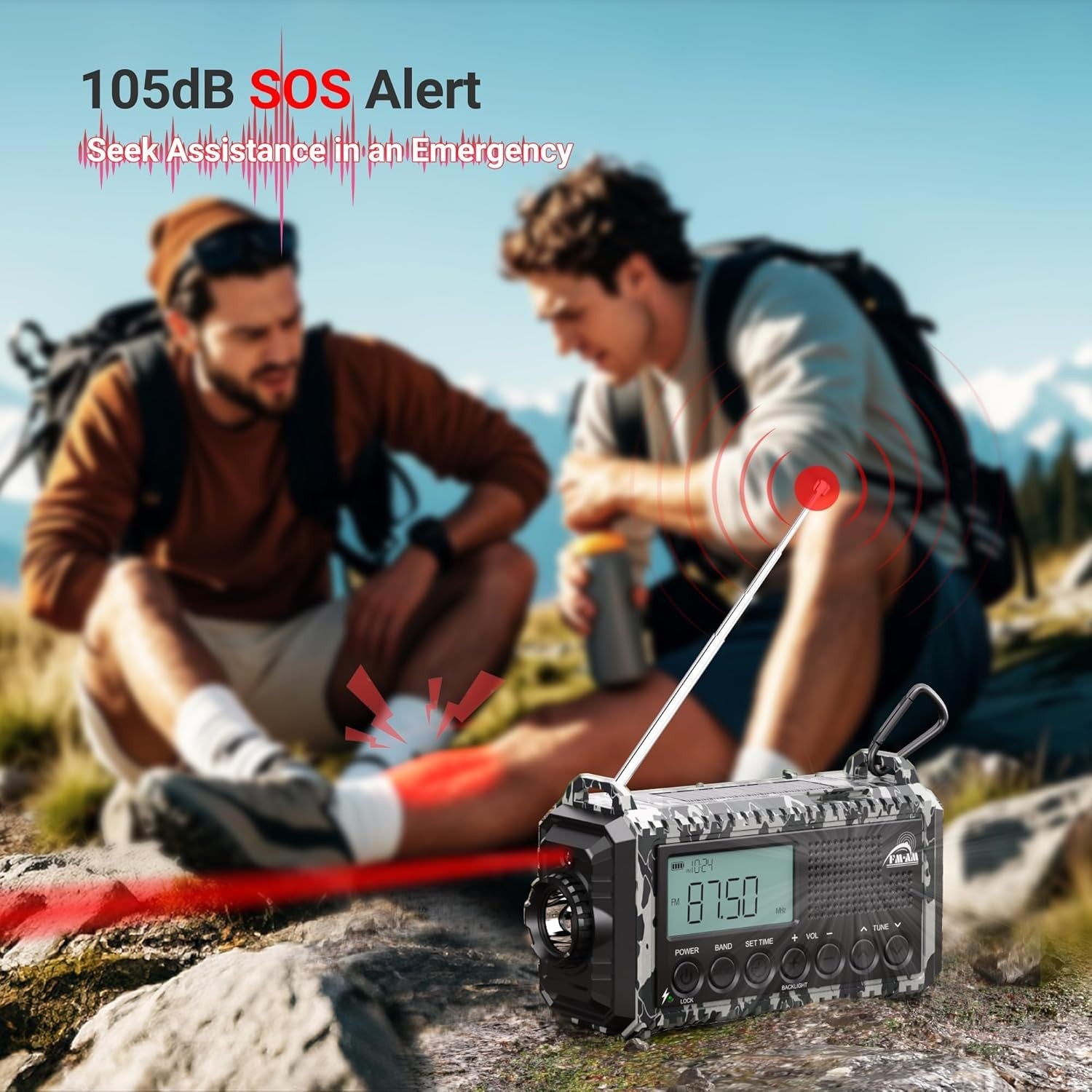 12000mAh Emergency Radio Solar Hand Crank AM USB Phone Charger SOS