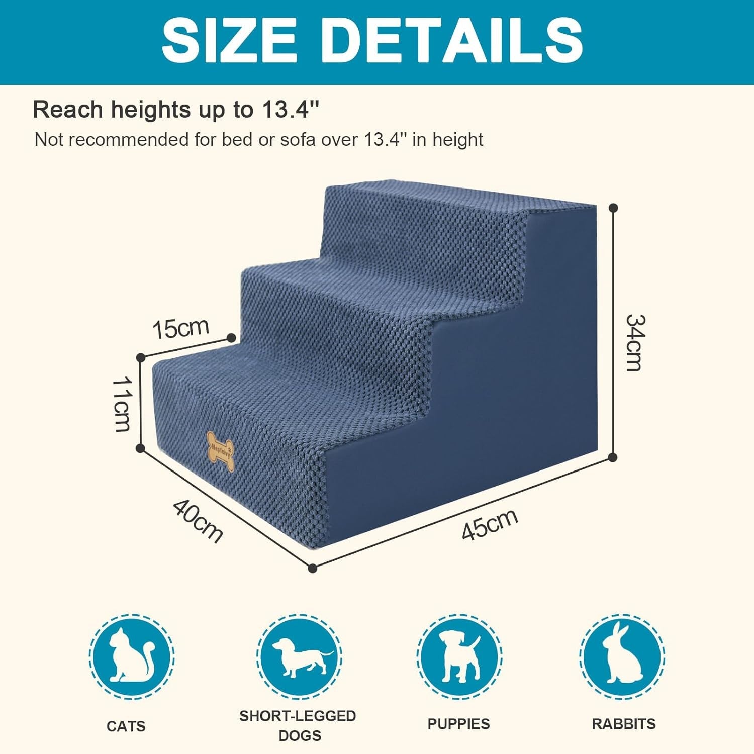 3-Step Dog Stairs Non-Slip Pet Ramp for Small Dogs Cats Blue